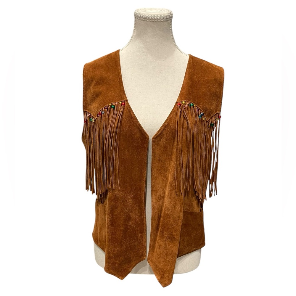 Vintage Pioneer Wear Tan Suede Fringe Vest Size:10